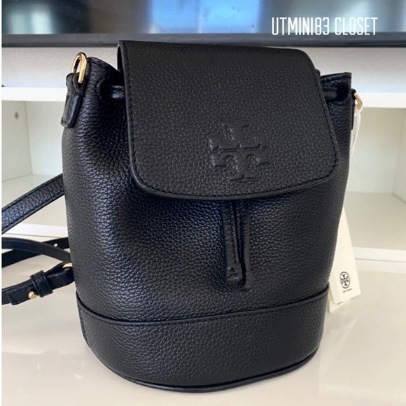 🏅🌈NEW🌈Tory Burch Thea Mini bucket backpack/shoulder bag/black/leather - Picture 12 of 14